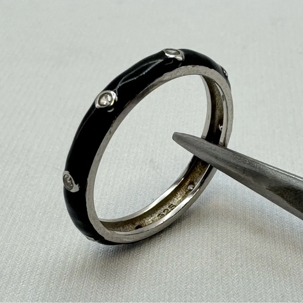 Sterling Silver Black Enamel Cubic Zirconia Stacking Ring Size 6.75